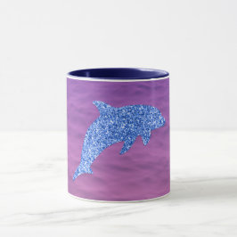 Taza Delfín Purpurina Azul En Mar Rosa Y Púrpura