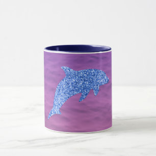 Taza Delfín Purpurina Azul En Mar Rosa Y Púrpura