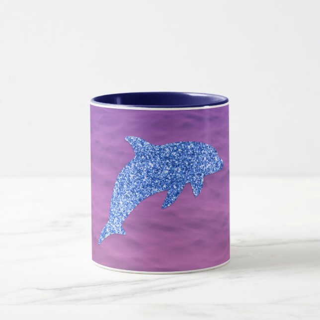 Taza Delfín Purpurina Azul En Mar Rosa Y Púrpura (Centro)
