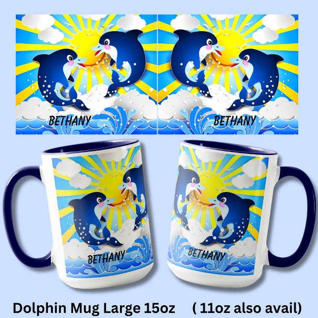 Taza Delfines y Sol Personaliza Añadir tu nombre Azul 1 (Subido por el creador)