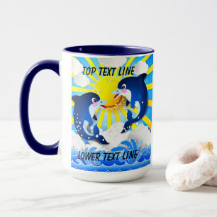 Taza Delfines y Sun Personalice Añada su nombre o texto