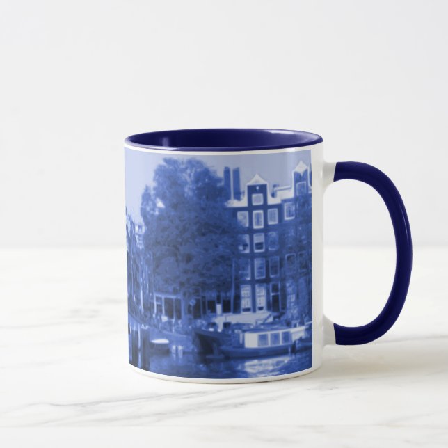 Taza Delft-Azul-Mirada del paisaje urbano de Amsterdam (Derecha)