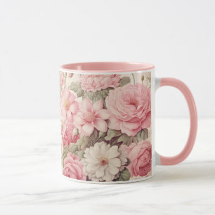 Taza Delicadas rosas color de agua rosadas y flores de
