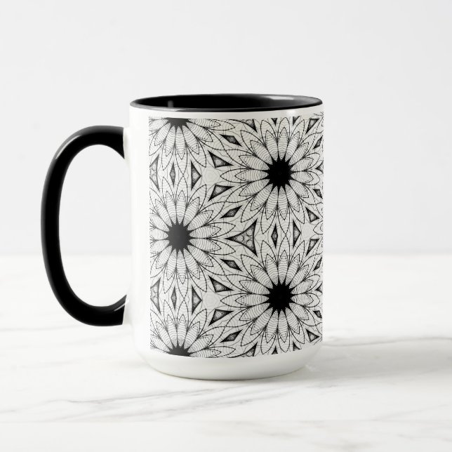 Taza Delicado patrón de flor en blanco y negro (Izquierda)