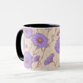 Taza Delicado patrón floral de crema de margarita lila