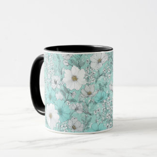 Taza Delicado patrón floral de menta de flores silvestr