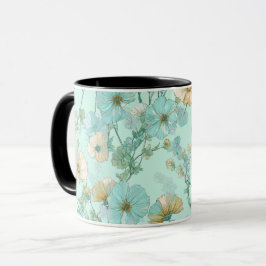 Taza Delicado patrón floral de menta de flores silvestr