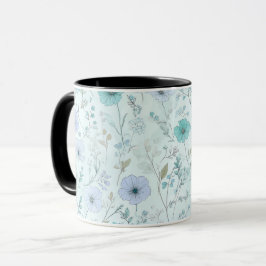 Taza Delicado patrón floral de menta de flores silvestr