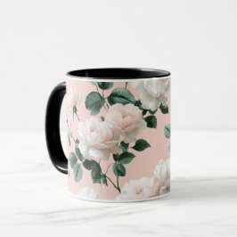 Taza Delicado patrón floral rosa blanco suave