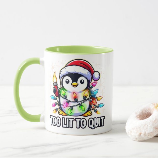 Taza Demasiado ligero para dejar el pingüino Navidad (Con donut)