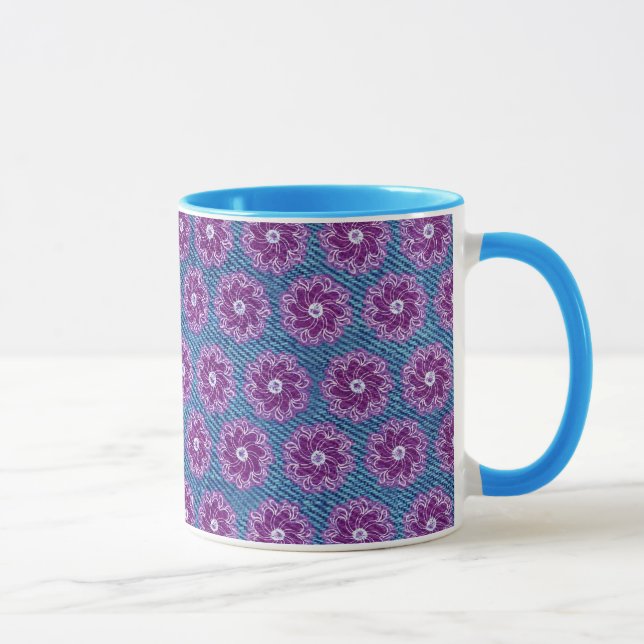 Taza Denim y flor púrpura y paro azul (Derecha)