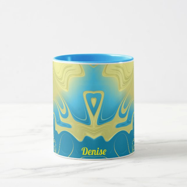 Taza DENISE ~ Zany 3D Fractal ~ amarillo azul 3D (Centro)