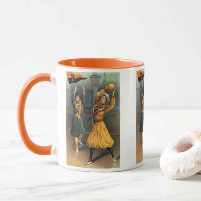 Taza Deportes de época, equipo femenino de baloncesto e (Con donut)