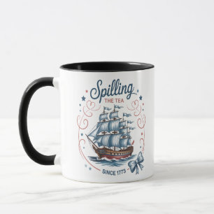 Taza Derramamiento Del Té Desde El Patriótico Del 4 De