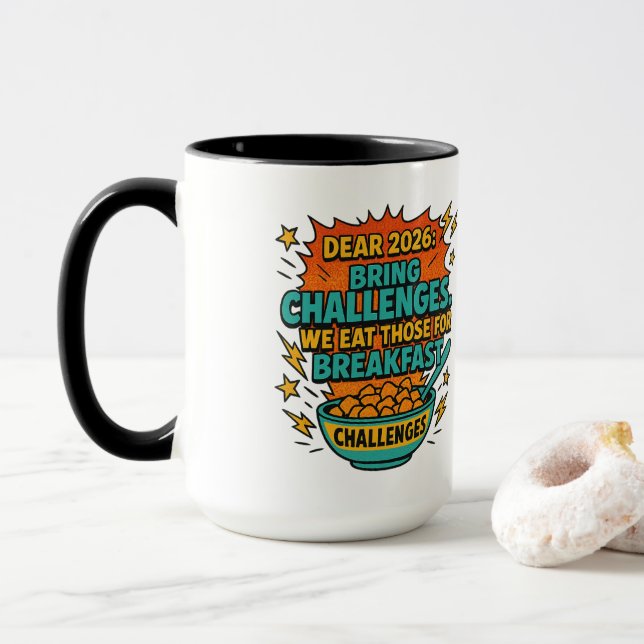 Taza “Desayunamos Retos” Humor 2026 (Con donut)