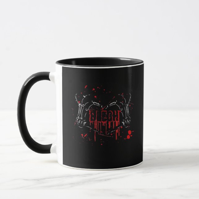 Taza Desglose de Blegh, Manos Skeleton Heart, Banda Emo (Izquierda)