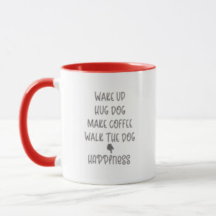 Taza Despierta, Perro Abrazo... Felicidad café rojo bla
