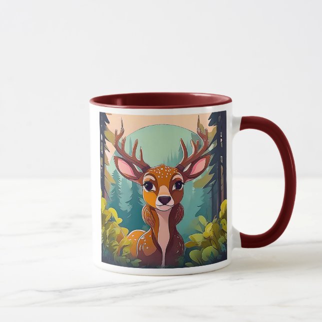 Taza Dessin de Cerf Mignon dans la Forêt. (Derecha)