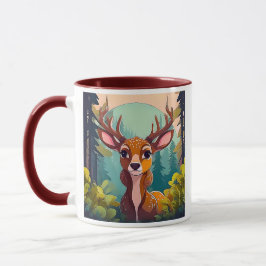 Taza Dessin de Cerf Mignon dans la Forêt.