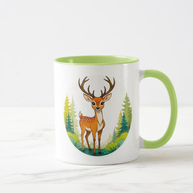 Taza Dessin d'un cerf tout mignon dans la forêt. (Derecha)