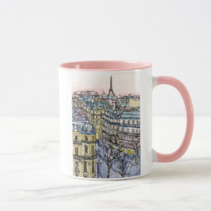 Taza Destinos   acuarela Torre Eiffel y París
