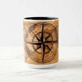 Taza Destinos - Rosa de brújulas y Mapa Mundial