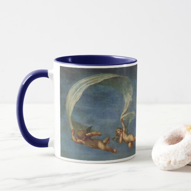 Taza Detalles de ángeles de Adonis liderados por cupido (Con donut)