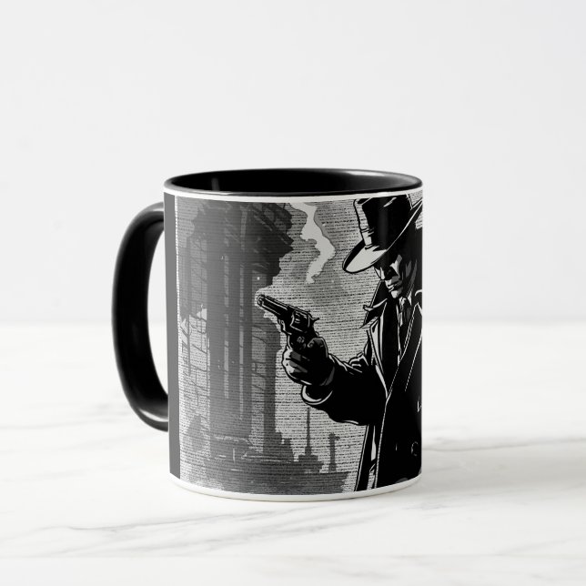 Taza Detective urbano de estilo gráfico de cómic BW de  (Anverso izquierdo)