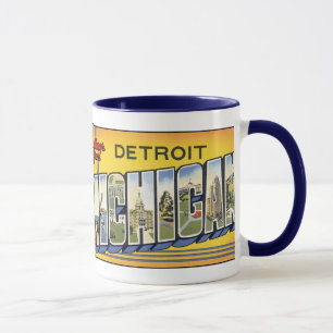 Taza Detroit, Mug de tarjeta postal de época de Mechig