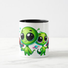 Taza Deux aliens mignons avec des pistolets.