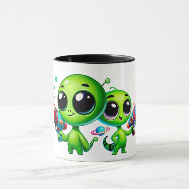 Taza Deux aliens mignons avec des pistolets. (Centro)