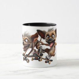 Taza Deux chiens fous en skateboards font la course.