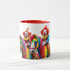 Taza Deux clowns rigolos sur leurs chevaux.