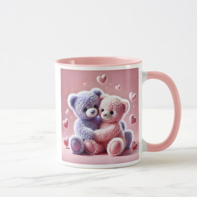 Taza Deux oursons en peluche qui se font un câlin. (Derecha)