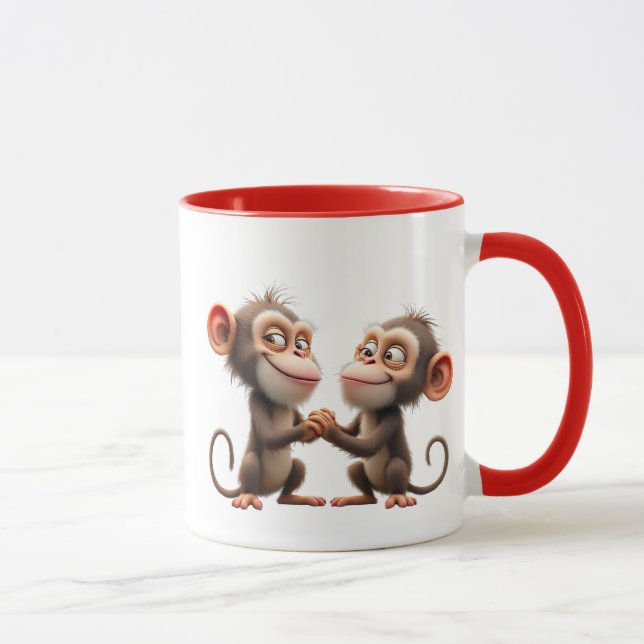 Taza Deux petits singes rigolos se tenant la main. (Derecha)