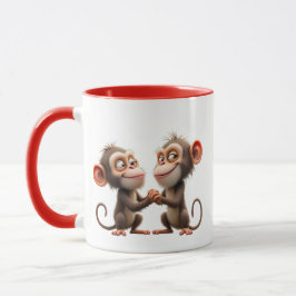 Taza Deux petits singes rigolos se tenant la main.