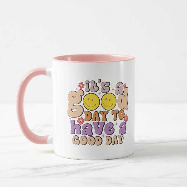 Taza Día bueno con estilo de texto ondulado (Izquierda)