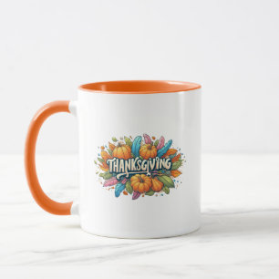 Taza Día de Acción de Gracias Wordart Fall deja la cala