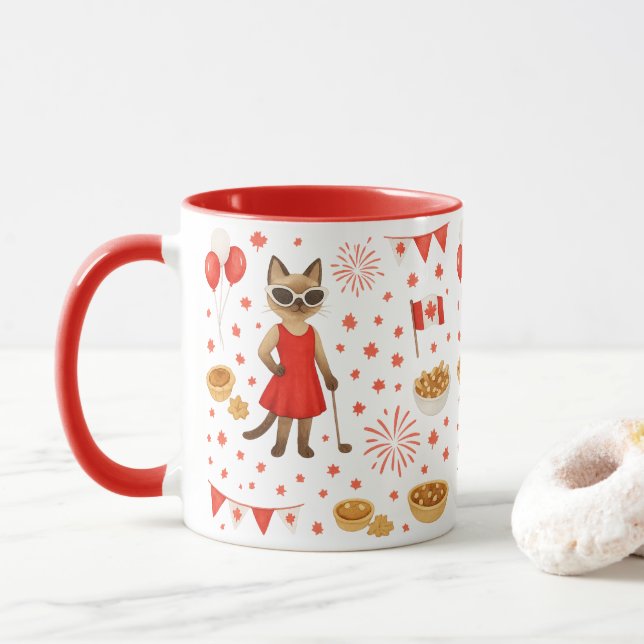 Taza Día de Canadá temática para golfistas que aman gat (Con donut)