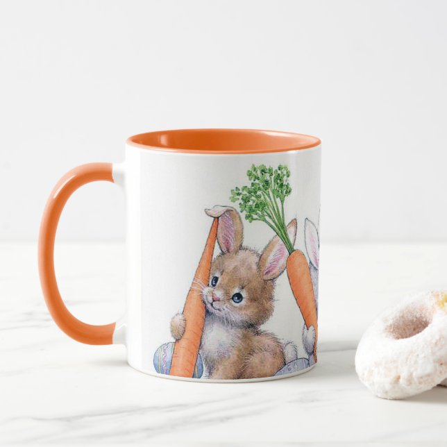 Taza Día de fiesta retro de los conejitos de pascua del (Con donut)
