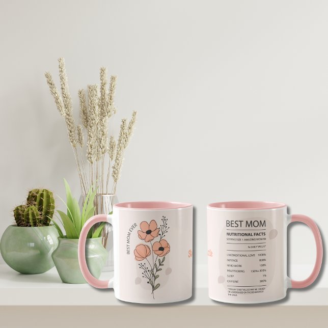 Taza Día de la Madre Cumpleaños mejor mamá jamás person (Mother's day gift Best Mom Ever Coffee Mug, Birthday gift for mom, Peach beige boho floral)
