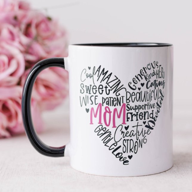 Taza Día de la madre del corazón (Word Art Typography Mug for Mom)