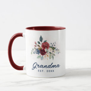 Taza Día de la Madre Elegante Burgundy Floral Script Gr
