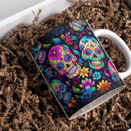 Taza Día de los Cránulos de Azúcar de Neón Muerto