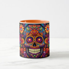 Taza Dia de los Muertos Añadir nombre Naranja de cráneo