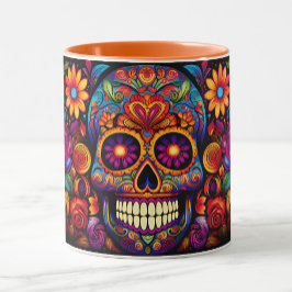 Taza Dia de los Muertos Añadir nombre Naranja de cráneo