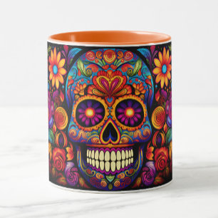 Taza Dia de los Muertos Añadir nombre Naranja de cráneo