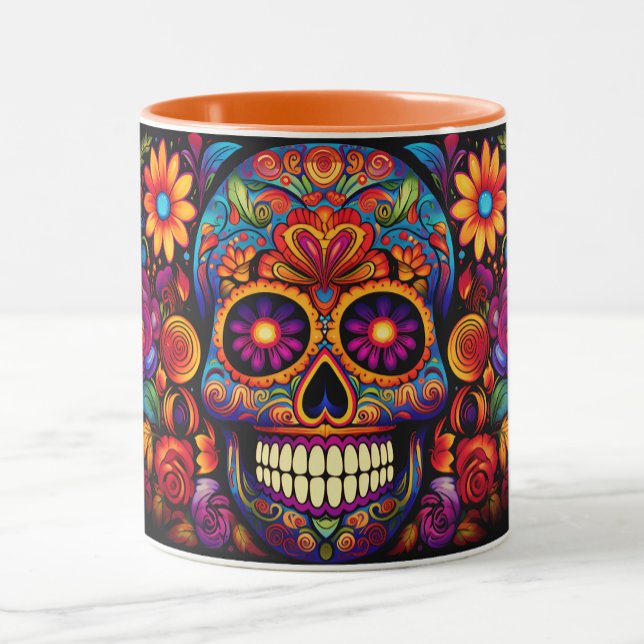 Taza Dia de los Muertos Añadir nombre Naranja de cráneo (Subido por el creador)
