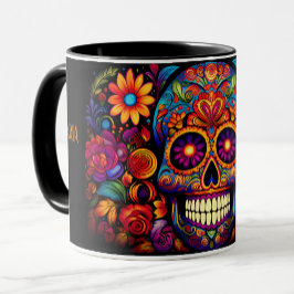 Taza Dia de los Muertos Añadir nombre Skull Sky Black I