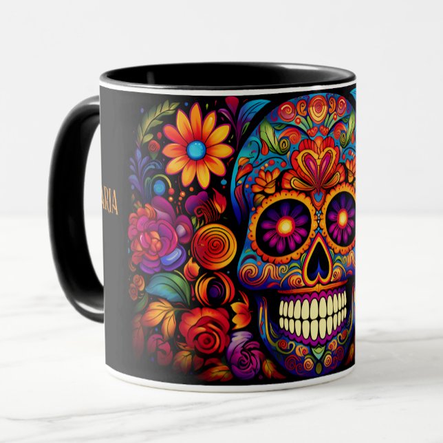 Taza Dia de los Muertos Añadir nombre Skull Sky Black I (Subido por el creador)